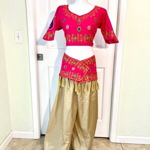 Vibrant Pink and Gold Embroidered and Sequined Bollywood costume